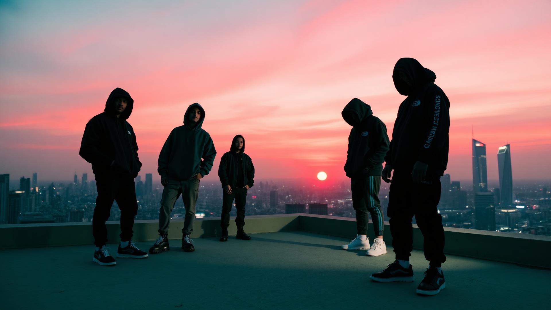 LOST SXULZ community on a rooftop at dusk